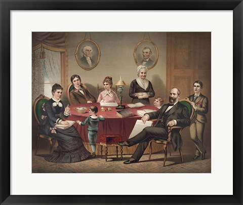 Framed President Garfield and his Family sitting at a Table Print