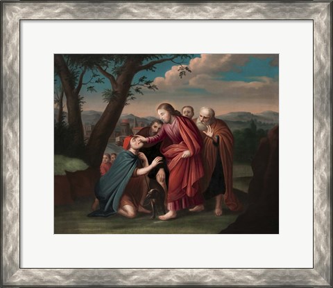 Framed Jesus Christ healing a Blind Man Print