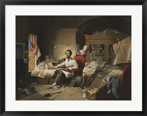 Framed President Lincoln, writing the Proclamation of Freedom, January 1, 1863 Print