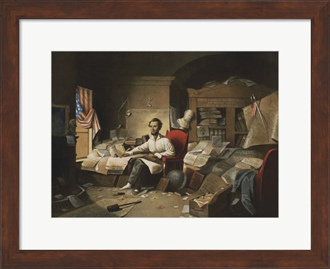 Framed President Lincoln, writing the Proclamation of Freedom, January 1, 1863 Print