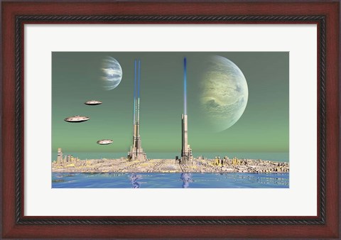 Framed Planet With Two Moons Print