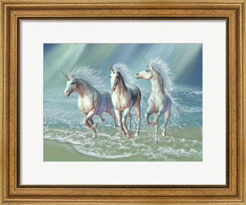 Framed Herd of Unicorns Gallop Through the Waves Print