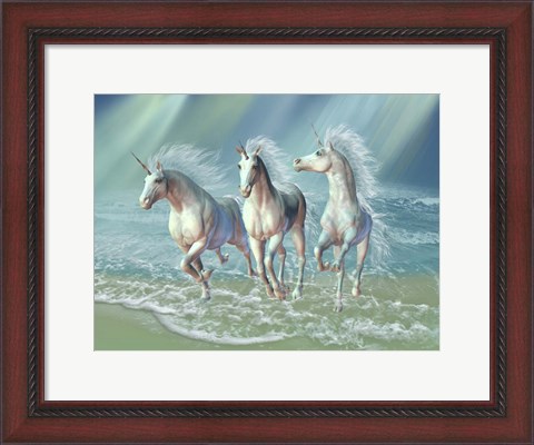Framed Herd of Unicorns Gallop Through the Waves Print