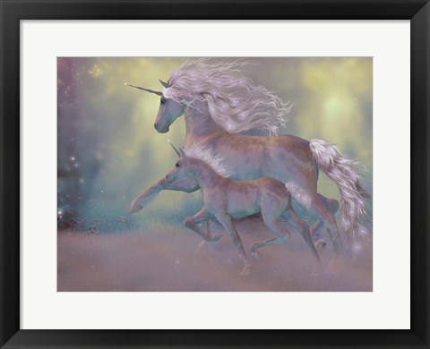 Framed Adult and Baby Unicorn Print