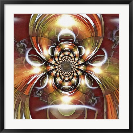 Framed Mirrored Round Fractal With a Picture of Eclipse Print