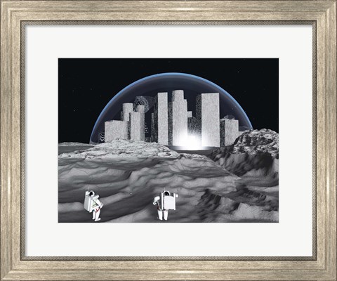 Framed Lunar City and Astronauts Print