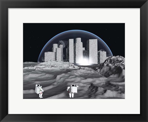 Framed Lunar City and Astronauts Print