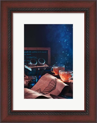 Framed Steampunk Tea (With Goggles And Blueprints) Print