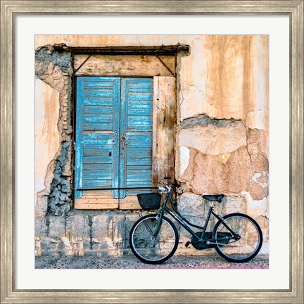Framed Old Window and Bicycle Print