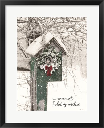 Framed Warmest Holiday Wishes Birdhouse Print