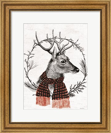 Framed Reindeer Wreath Print