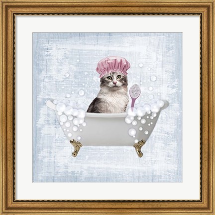 Framed Fun Kitty Bath 1 Print