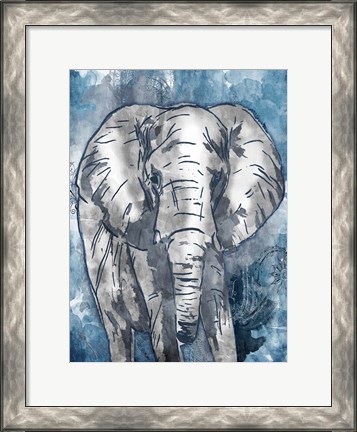 Framed Grey Blue Elephant Print