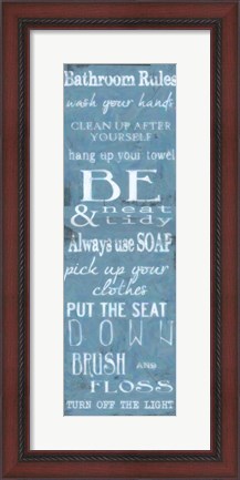 Framed Bathroom Rules Blue White Print