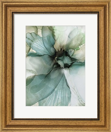 Framed Sage And Teal Flowers 2 Print