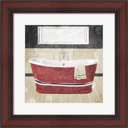 Framed Bathroom Florals Crimson Print