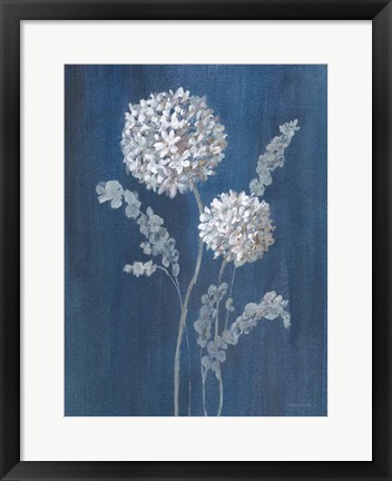 Framed Airy Blooms II Dark Blue Print