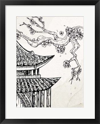 Framed Pagoda Cherry Blossom 1 Print
