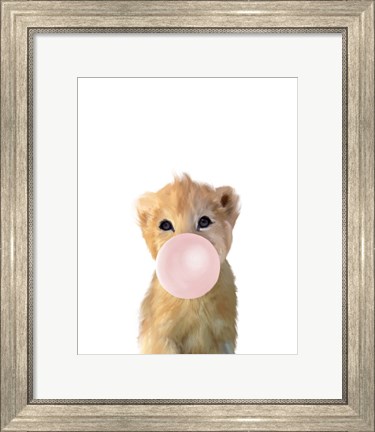 Framed Baby Lion Bubble Gum Print