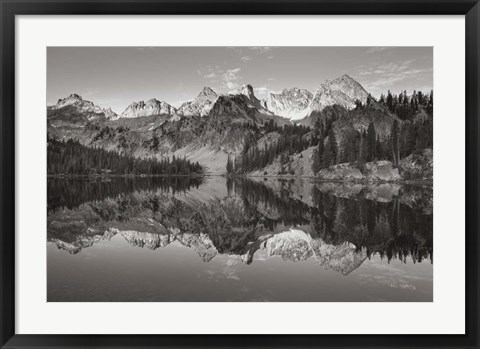 Framed Alice Lake Sawtooth Mountains Idaho BW Print