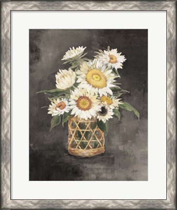 Framed Sunflowers in Rattan Black Crop Print