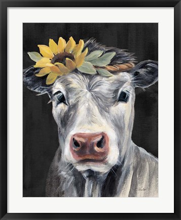 Framed Pretty Cow on Black Print