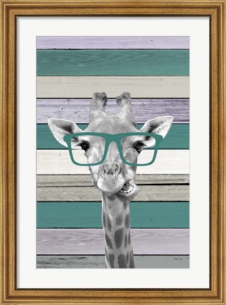 Framed Giraffes Glasses 2 Print