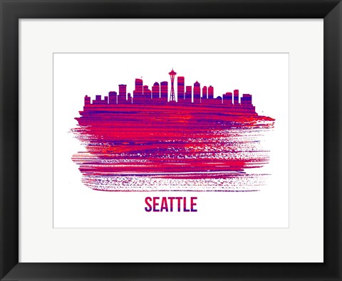 Framed Seattle Skyline Brush Stroke Red Print