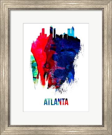 Framed Atlanta Skyline Brush Stroke Watercolor Print