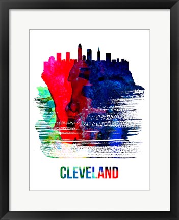 Framed Cleveland Skyline Brush Stroke Watercolor Print