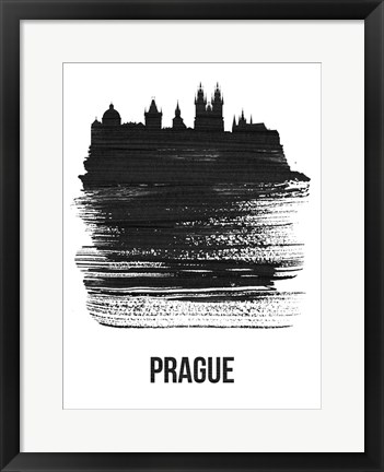 Framed Prague Skyline Brush Stroke Black Print