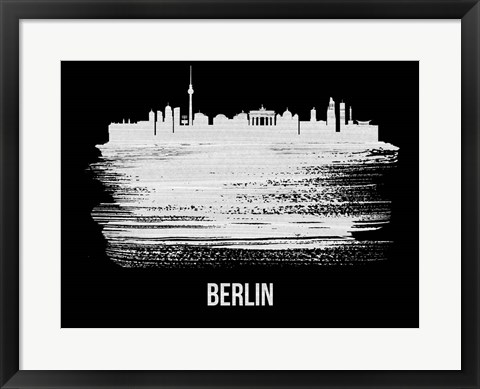 Framed Berlin  Skyline Brush Stroke White Print