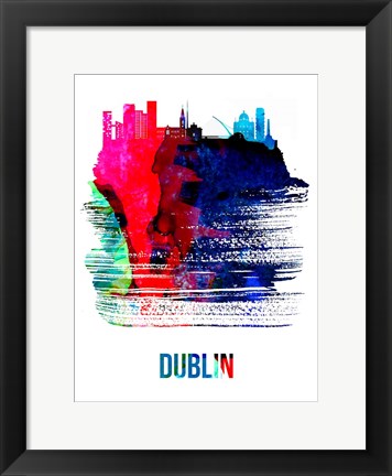 Framed Dublin Skyline Brush Stroke Watercolor Print