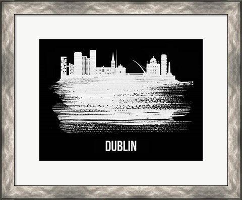 Framed Dublin Skyline Brush Stroke White Print
