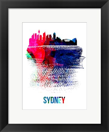 Framed Sydney Skyline Brush Stroke Watercolor Print