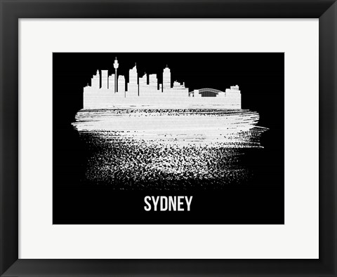 Framed Sydney Skyline Brush Stroke White Print