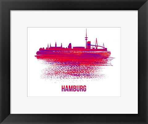Framed Hamburg Skyline Brush Stroke Red Print
