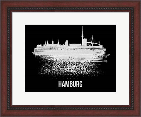 Framed Hamburg Skyline Brush Stroke White Print