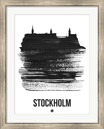 Framed Stockholm Skyline Brush Stroke Black Print
