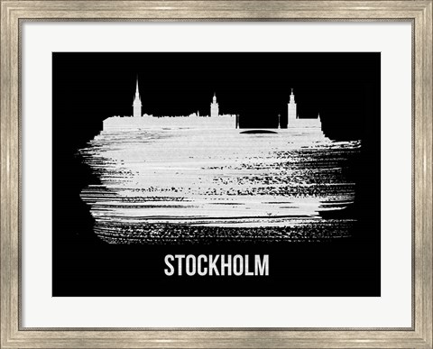Framed Stockholm Skyline Brush Stroke White Print