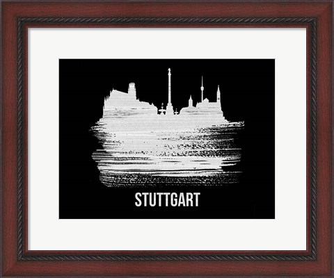 Framed Stuttgart Skyline Brush Stroke White Print