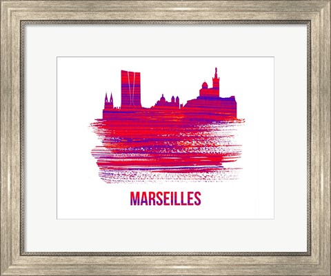 Framed Marseilles Skyline Brush Stroke Red Print