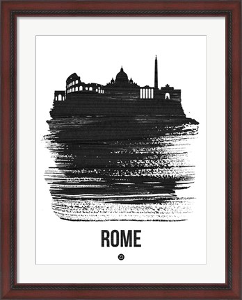 Framed Rome Skyline Brush Stroke Black Print