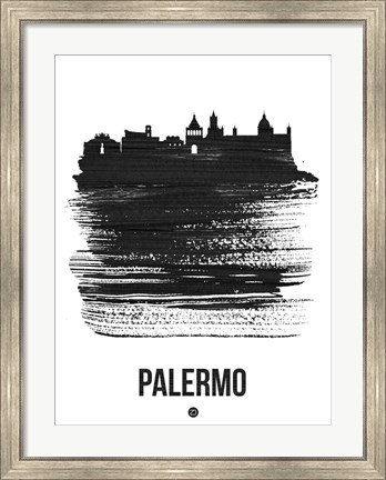 Framed Palermo Skyline Brush Stroke Black Print