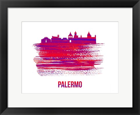 Framed Palermo Skyline Brush Stroke Red Print