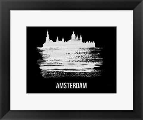 Framed Amsterdam Skyline Brush Stroke White Print