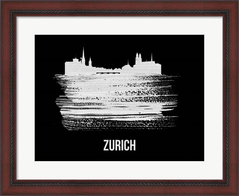 Framed Zurich Skyline Brush Stroke White Print