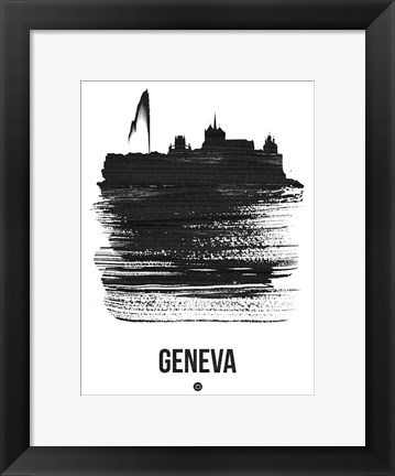 Framed Geneva Skyline Brush Stroke Black Print