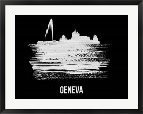 Framed Geneva Skyline Brush Stroke White Print