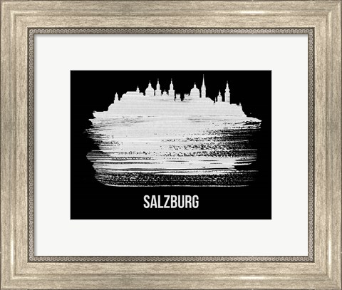 Framed Salzburg Skyline Brush Stroke White Print